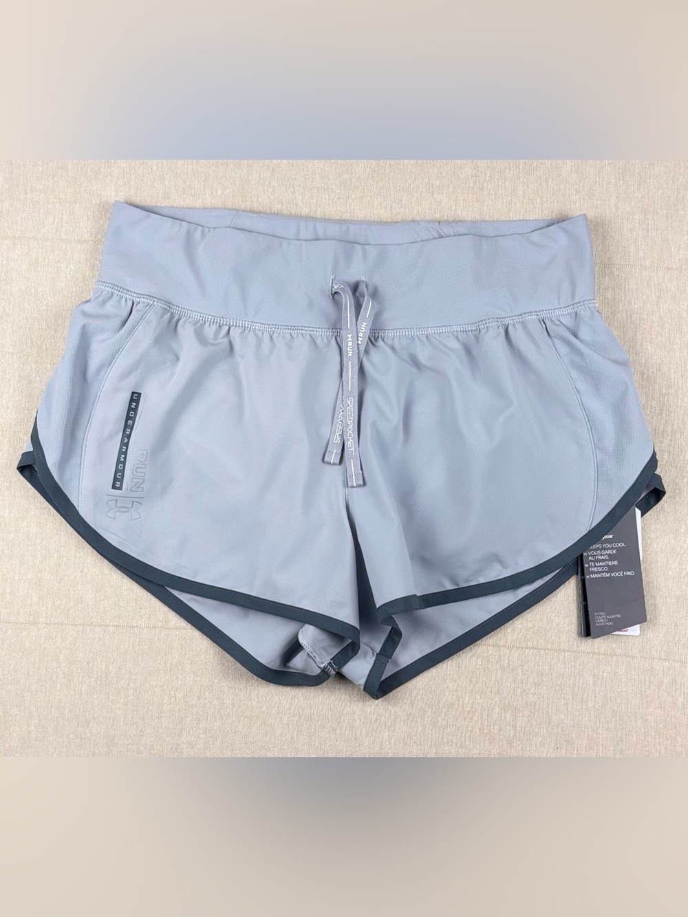 NWT Under Armour Run HeatGear Speedpocket Gray Running Shorts Medium
